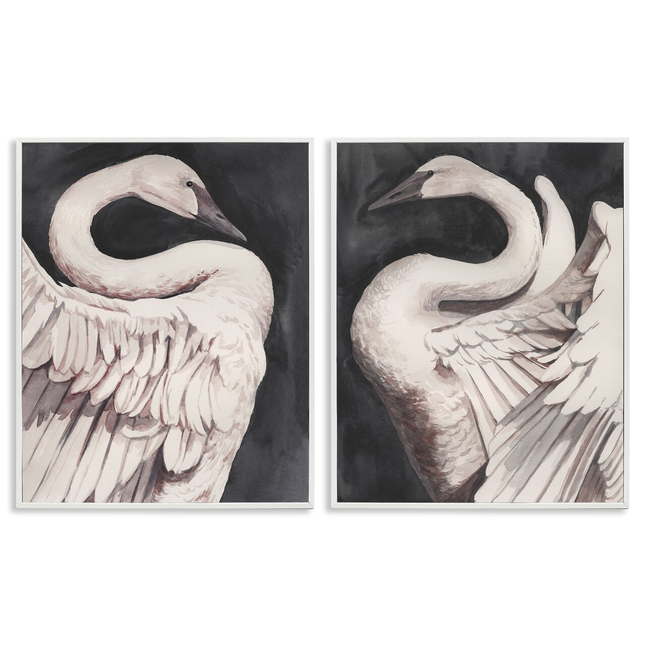 Stupell Industries Swans Taking Flight 2pc Framed Giclee Wall Art Set Design by Grace Popp